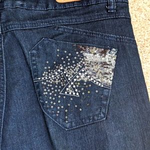 New, Cos jeans, size 12 P, sequins on back pockets, with accents on front pocket